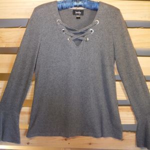 by & by bell-sleeve sweater, Size L, Lace-up